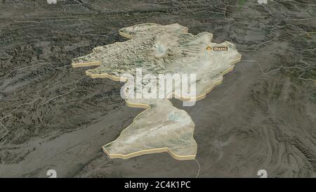 Zoom in on Ghazni (province of Afghanistan) extruded. Oblique perspective. Satellite imagery. 3D rendering Stock Photo