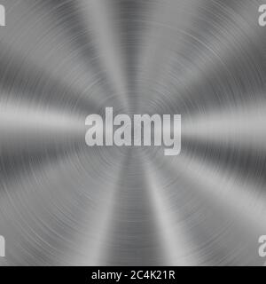 Abstract shiny metal background with circular brushed texture in silver color Stock Vector
