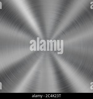 Abstract shiny metal background with circular brushed texture in silver color Stock Vector