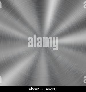 Abstract shiny metal background with circular brushed texture in silver color Stock Vector