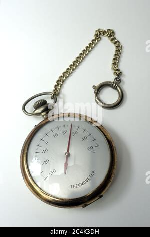 vintage thermometer device to measure the temperature of the outside environment Stock Photo