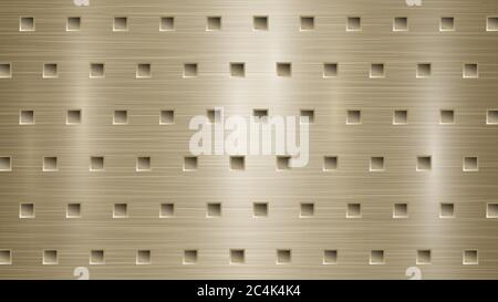 Abstract metal background with square holes in light golden colors Stock Vector