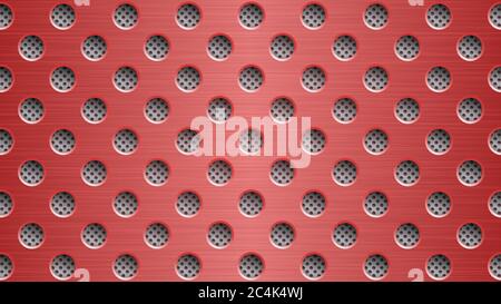 Abstract metal background with round holes in red and gray colors Stock Vector