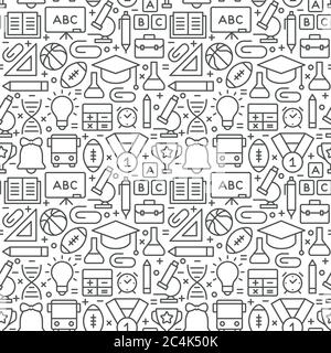 Education and science seamless pattern with icons in thin line style Stock Vector