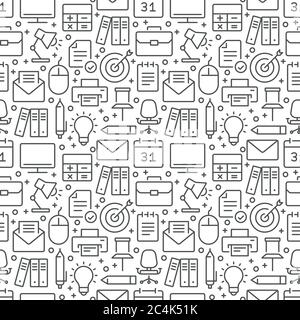 Office seamless pattern with thin line icons Stock Vector