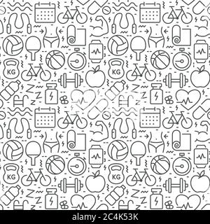 Seamless pattern with sports and fitness icons. Stock Vector