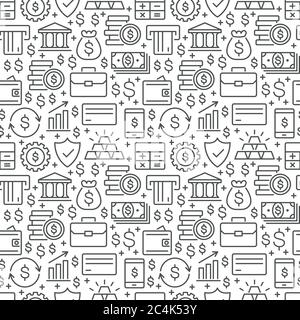 Finance seamless pattern with thin line icons Stock Vector
