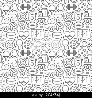 Sport seamless pattern with thin line icons Stock Vector