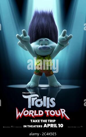 Trolls World Tour (2020) directed by Walt Dohrn and David P. Smith and starring Justin Timberlake as Branch. Stock Photo