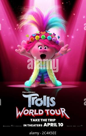 Trolls World Tour (2020) directed by Walt Dohrn and David P. Smith and starring Anna Kendrick as Poppy. Stock Photo