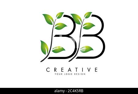 Leaf Letters BB B Logo Design with Green Leaves on a Branch. Letters BB with nature concept. Eco and Organic Letter Vector Illustration. Stock Vector