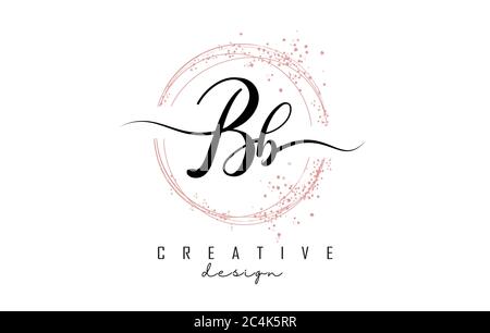 Handwritten BB letter logo with sparkling circles and glitter. Shiny vector illustration with B letter. Stock Vector