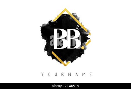 Double BB B Letter Logo Design with Black ink Stroke over Golden Square Frame. Creative vector illustration with letter b. Stock Vector