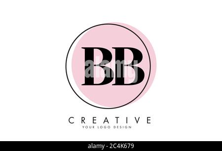 Letters BB B Logo with a minimalist design and pink Circle and black frame design. Creative Stamp Vector Illustration with letter B. Stock Vector