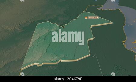 Zoom in on Orange Walk (district of Belize) outlined. Oblique ...
