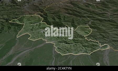 Zoom in on Samtse (district of Bhutan) outlined. Oblique perspective ...