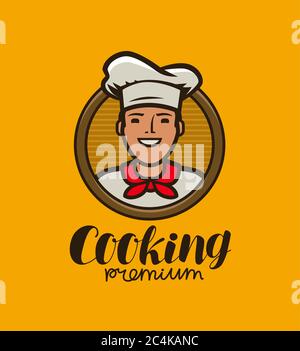 Happy chef in hat logo. Menu design for cafe and restaurant Stock Vector