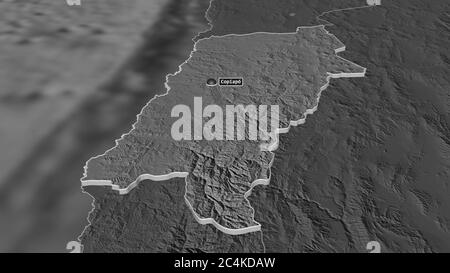 Zoom in on Atacama (region of Chile) extruded. Oblique perspective. Bilevel elevation map with surface waters. 3D rendering Stock Photo