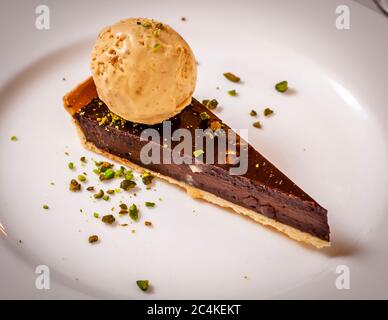 Chocolate cake with peanut butter ice cream Stock Photo