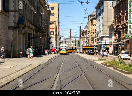 Karlsruhe, Germany - July 4, 2019: Street view of Karlsruhe city center, Germany, the second-largest city in the state of Baden-Wurttemberg, in southw Stock Photo