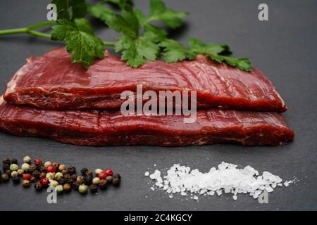 Flank Steak with herbs and spices Stock Photo