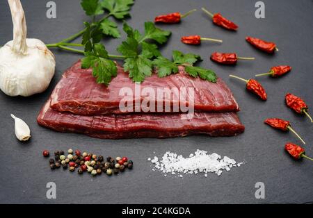 Flank Steak with herbs and spices Stock Photo