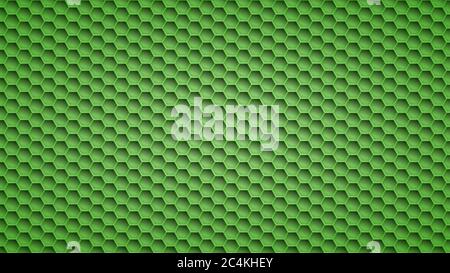 Abstract metal background with hexagonal holes in green colors Stock Vector