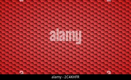 Abstract metal background with hexagonal holes in red colors Stock Vector