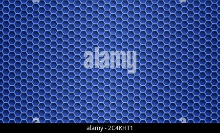Abstract metal background with hexagonal holes in blue colors Stock Vector