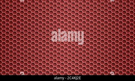 Abstract metal background with hexagonal holes in red colors Stock Vector