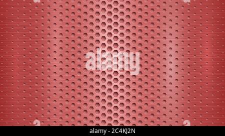 Abstract metal background with hexagonal holes in red colors Stock Vector