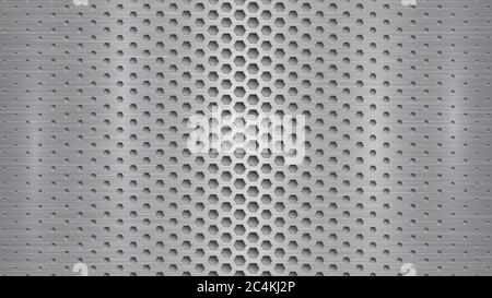 Abstract metal background with hexagonal holes in gray colors Stock Vector