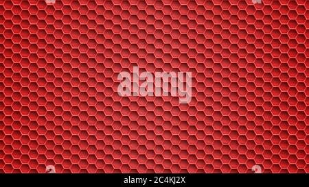 Abstract metal background with hexagonal holes in red colors Stock Vector