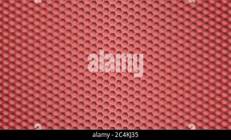 Abstract metal background with hexagonal holes in red colors Stock Vector