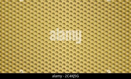 Abstract metal background with hexagonal holes in yellow colors Stock Vector