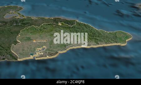 Zoom in on Guantánamo (province of Cuba) extruded. Oblique perspective. Satellite imagery. 3D rendering Stock Photo