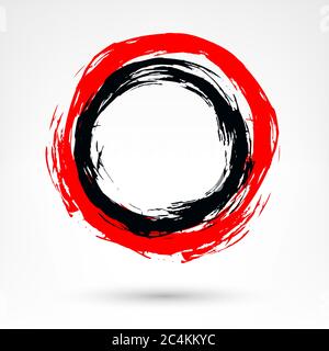 Circle brush stroke. Black and red brushstroke. Dirty texture in grunge style. Paint brushstrokes isolated on white background. The design graphic ele Stock Vector