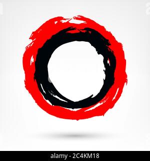 Circle brush stroke. Black and red brushstroke. Dirty texture in grunge style. Paint brushstrokes isolated on white background. Stock Vector