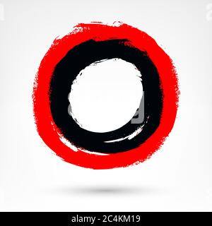 Circle brush stroke. Black and red brushstroke. Dirty texture in grunge style. Paint brushstrokes isolated on white background. Stock Vector