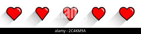 Red heart shape with contour stroke line. Medical icon, love sign isolated on background. Symbol Feast of Saint Valentine Day. Flat design Stock Vector