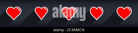 Red heart shape with contour stroke line. Medical icon, love sign isolated on background. Symbol Feast of Saint Valentine Day. Flat design Stock Vector