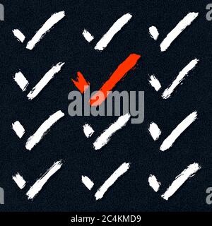 Set of check mark hand drawn signs. Collection of checkmark symbols. Kit of accept icons. Verify, tick, agree, agreement, approval, approve shape. Stock Vector