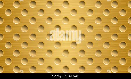 Abstract metal background with holes in bright golden colors Stock Vector