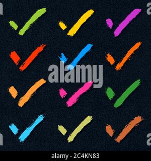 Set of check mark hand drawn signs. Collection of checkmark symbols. Kit of accept icons. Verify, tick, agree, agreement, approval, approve shape. Stock Vector