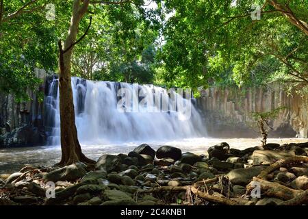 Rochester falls in jungle of Mauritius island Stock Photo