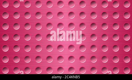 Abstract metal background with holes in bright red colors Stock Vector
