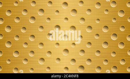 Abstract metal background with holes in bright golden colors Stock Vector