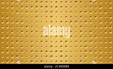 Abstract metal background with holes in bright golden colors Stock Vector