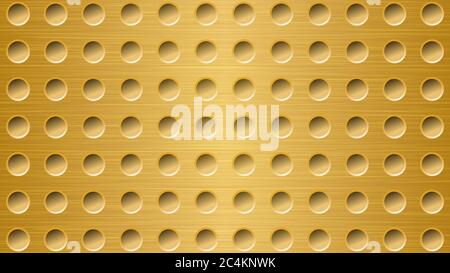 Abstract metal background with holes in bright golden colors Stock Vector