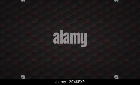 Abstract dark background of black hexagon tiles with red gaps between them Stock Vector